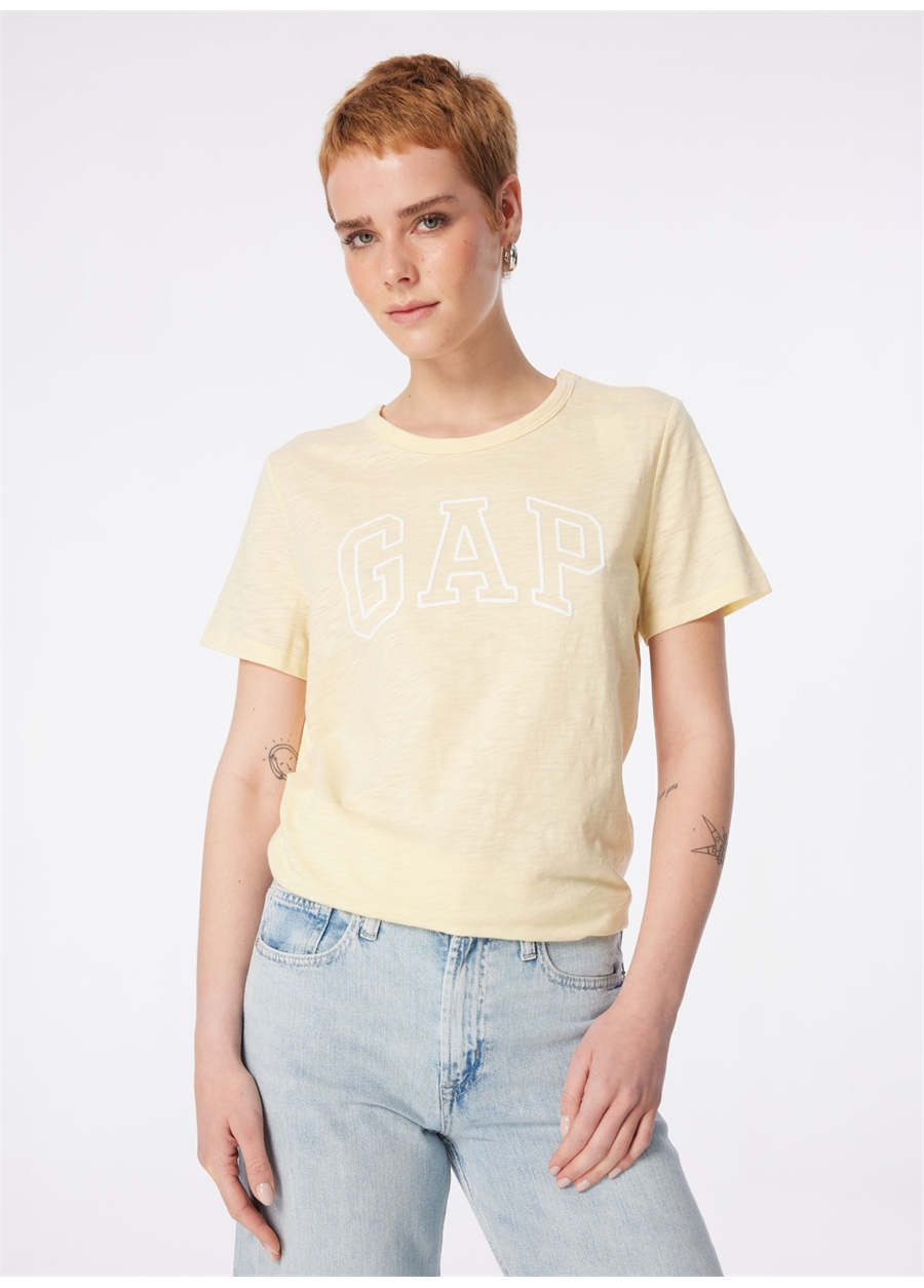 Gap Bisiklet Yaka Düz Açık Sarı Kadın T-Shirt 871344