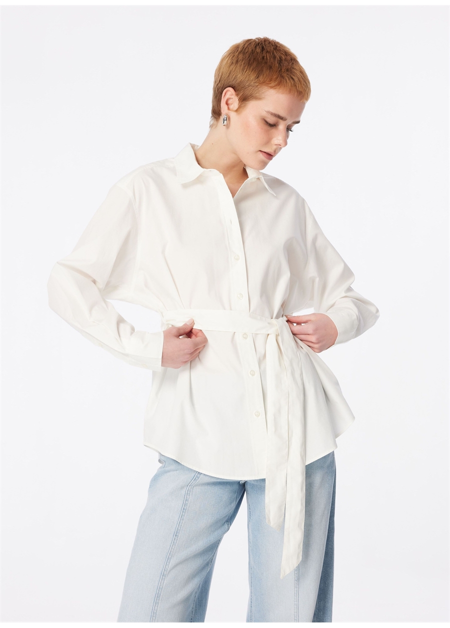 Gap Normal Gömlek Yaka Düz Kırık Beyaz Kadın Gömlek 876071