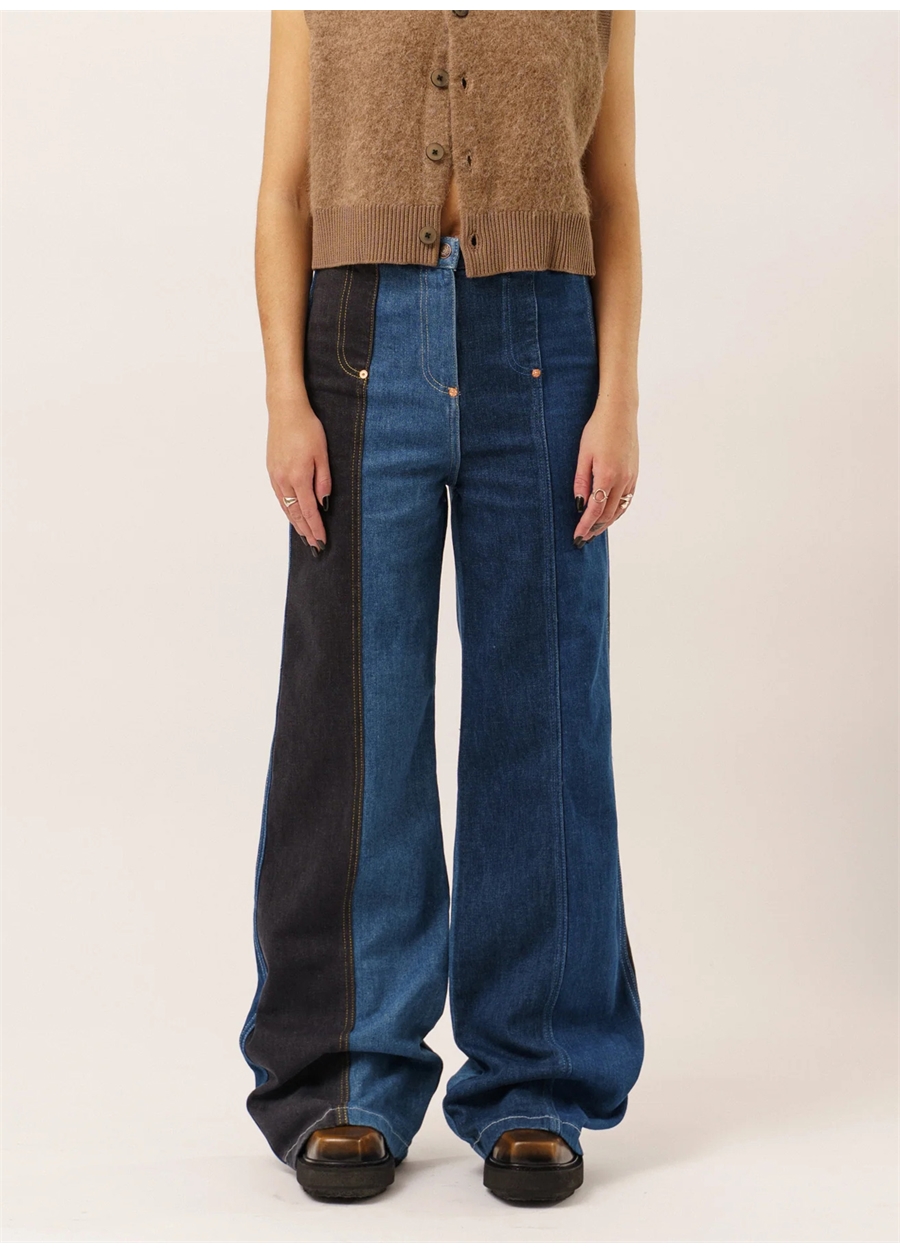 Moschino Jeans Yüksek Bel Lastikli Paça Standart İndigo Kadın Denim Pantolon 241K1J0301