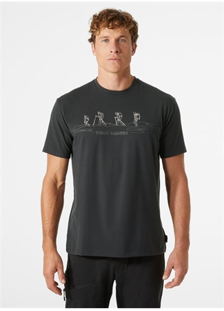 Helly Hansen Antrasit Erkek Bisiklet Yaka Baskılı T-Shirt HHA.63082_SKOG RGRAPHIC_0