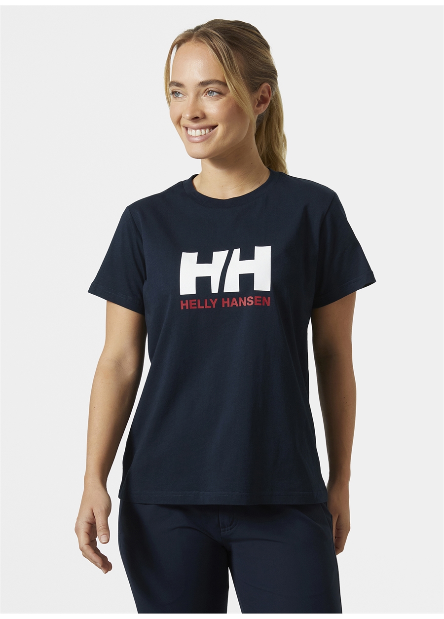 Helly Hansen Lacivert Kadın Bisiklet Yaka Baskılı T-Shirt HHA.34465_W HH LOGO 2.0
