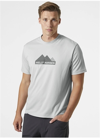 Helly Hansen Gri Erkek Bisiklet Yaka Baskılı T-Shirt HHA.63088_HH TECH GRAPHIC_0