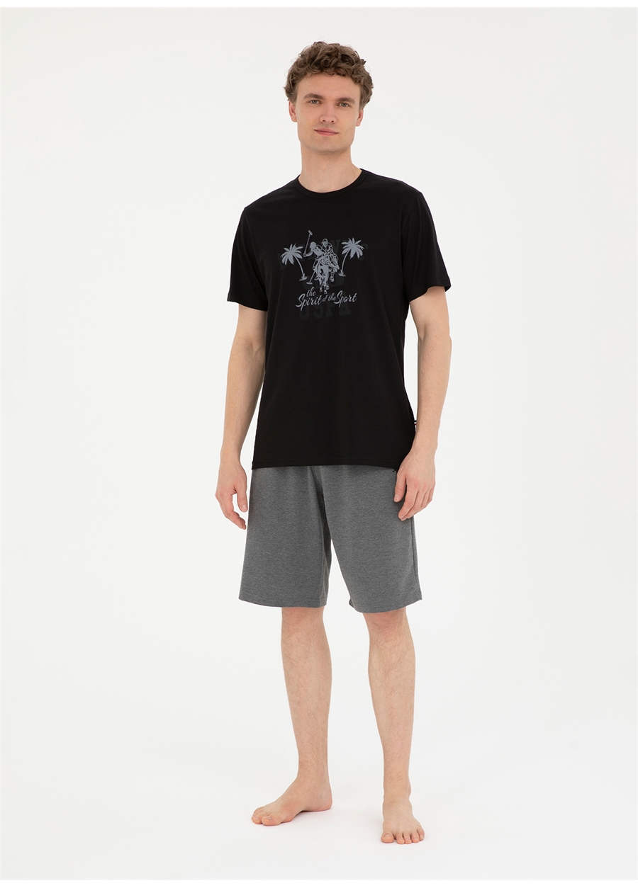 U.S. Polo Assn. Siyah Erkek Pijama Takımı Tshirt Sort Takim_3