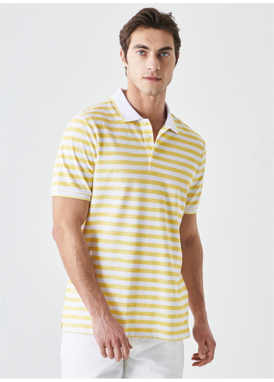 Altınyıldız Classics Beyaz - Sarı Erkek Polo T-Shirt 4A4822200006