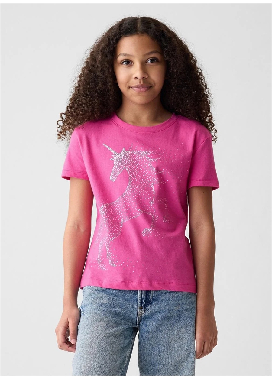 Gap Baskılı Pembe Kız Çocuk T-Shirt 888863