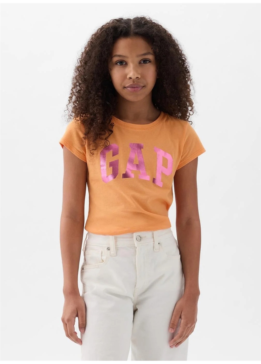 Gap Baskılı Turuncu Kız Çocuk T-Shirt 885666