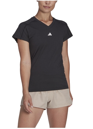 Adidas Siyah Erkek V Yaka Slim Fit Düz T-Shirt HN5543 TR-ES MIN T