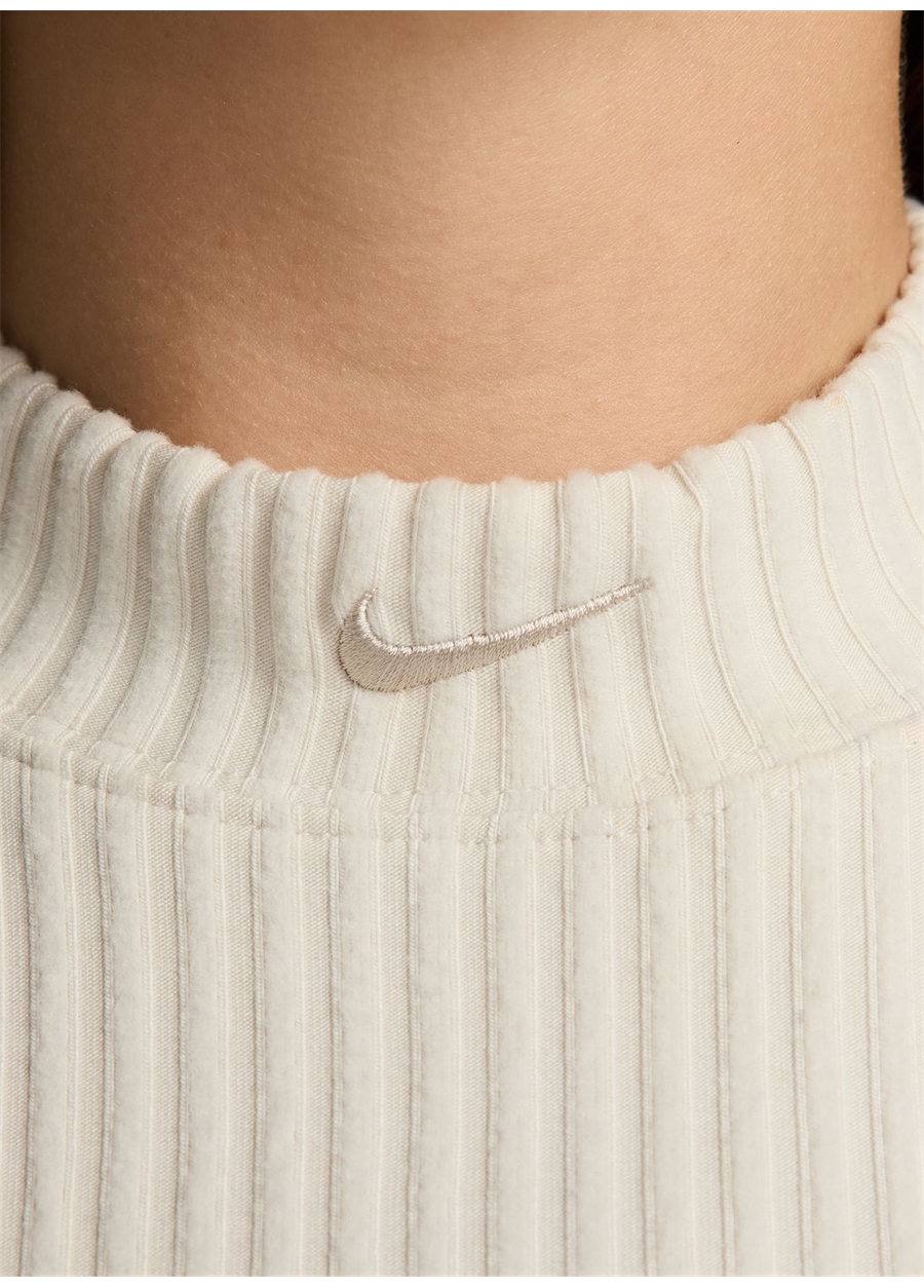 Nike Beyaz Kadın Yuvarlak Yaka Normal Kalıp Atlet FN3677-104 W NSW NK CHLL KNT RIB CR_3