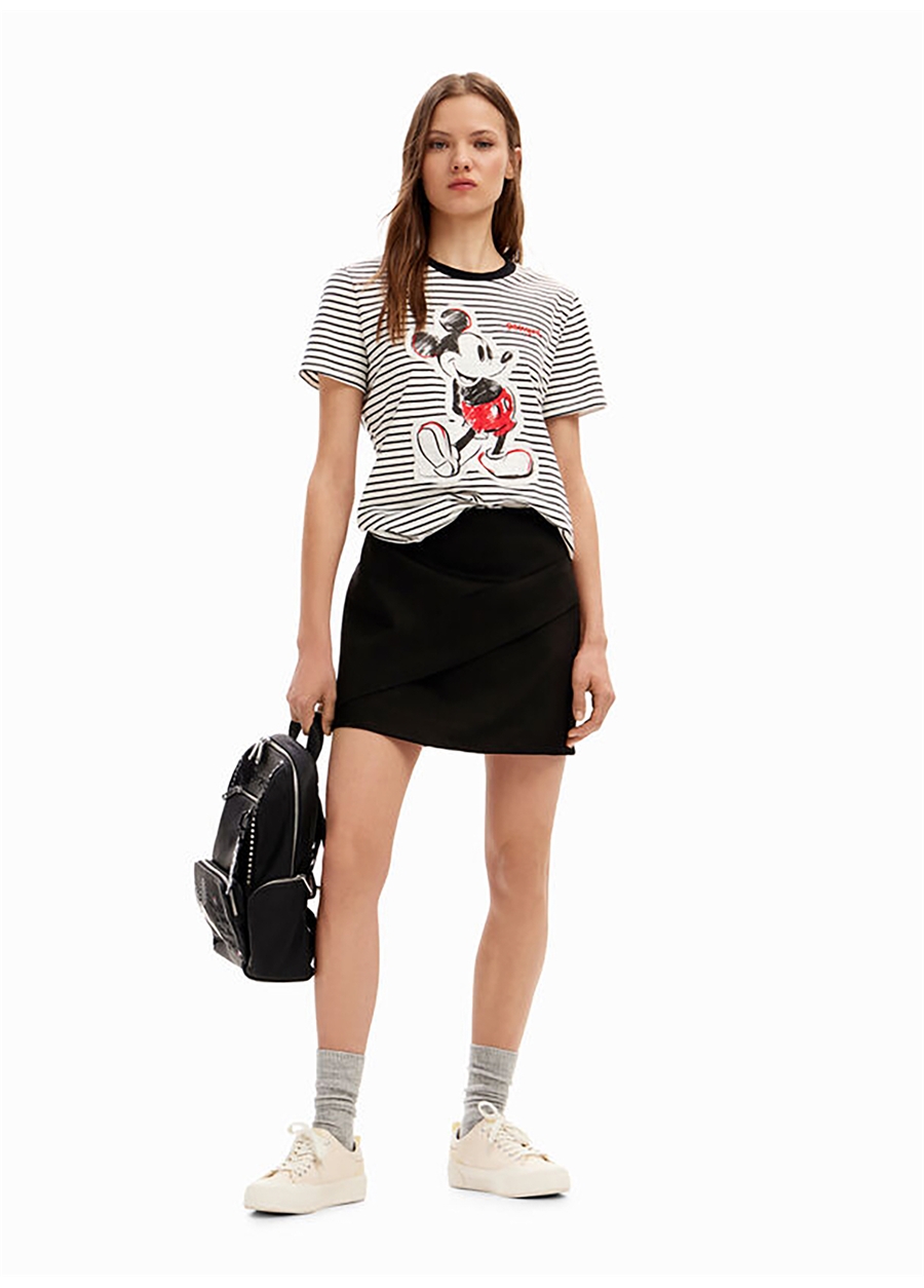 Desigual Mickey Mouse Baskılı Yuvarlak Yaka Beyaz Kadın T-Shirt 24SWTK77_0