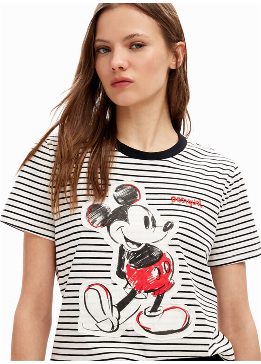 Desigual Mickey Mouse Baskılı Yuvarlak Yaka Beyaz Kadın T-Shirt 24SWTK77_2