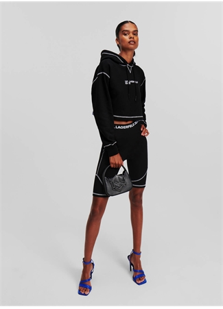 Karl Lagerfeld Jeans Kapüşon Yaka Baskılı Siyah Kadın Sweatshırt 240J1801