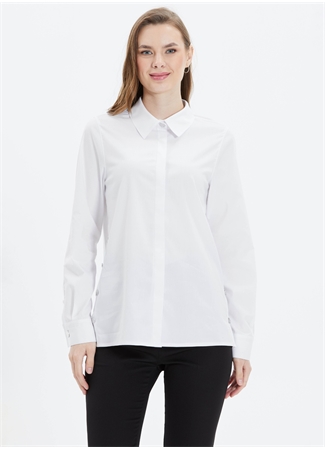 Selen Gömlek Yaka Düz Beyaz Kadın Bluz 24YSL8782
